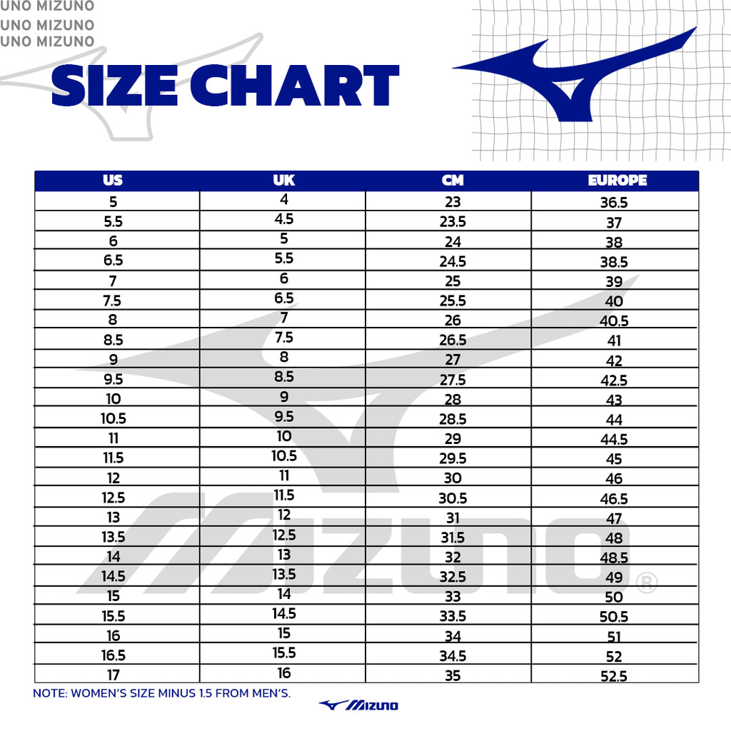 Mizuno shoe size chart cm discount